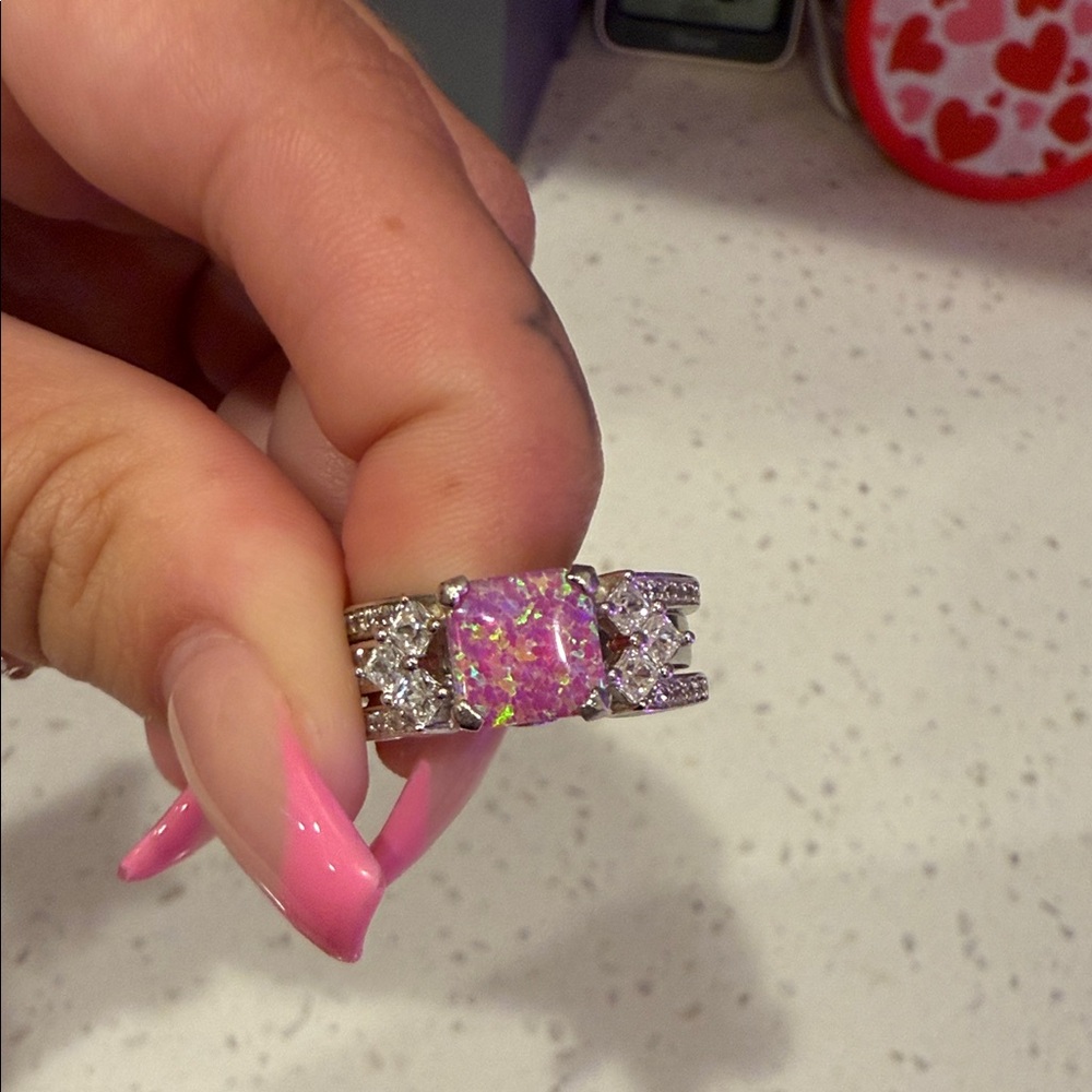 Size 8 gogo unicorn bomb party ring (pink fire opal)